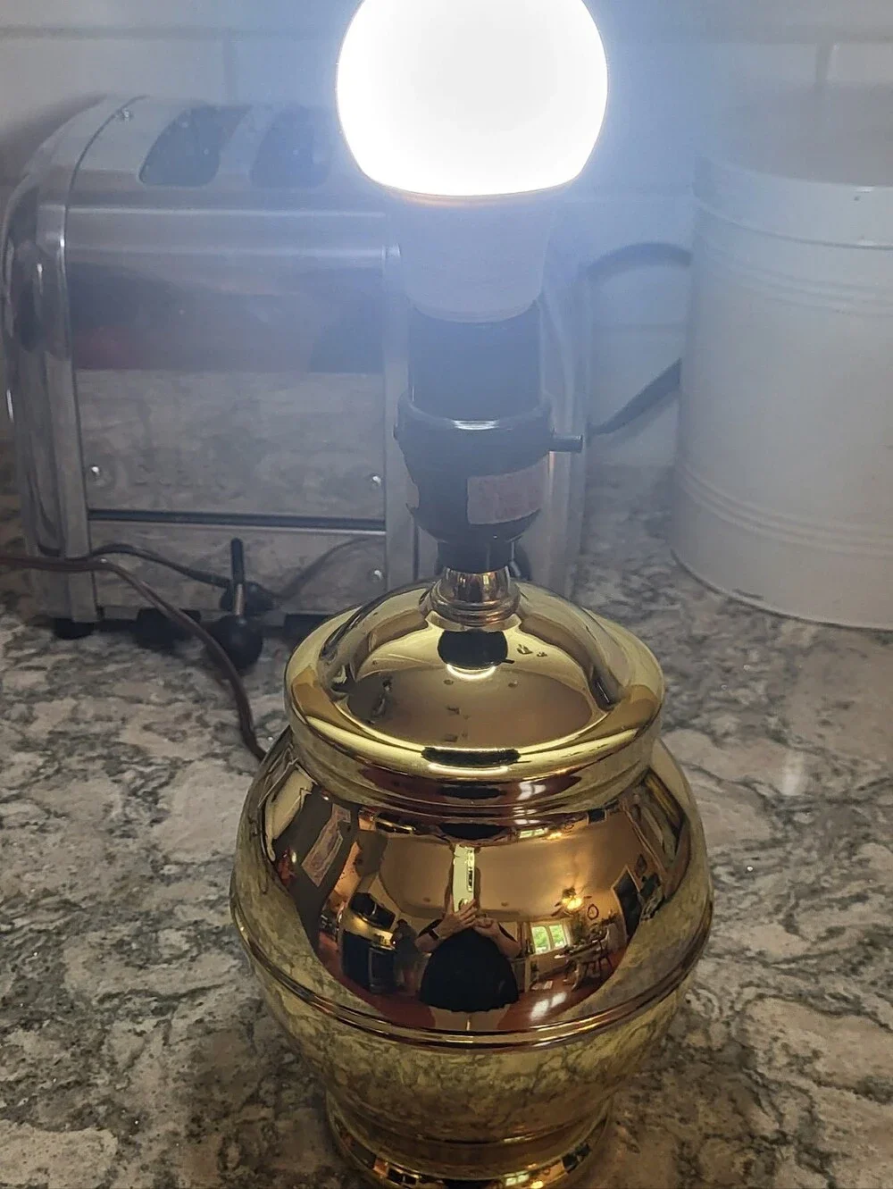Older Small Brass Tone Accent Lamp 11 Inch Table Under Cabinet Lighting No Shade